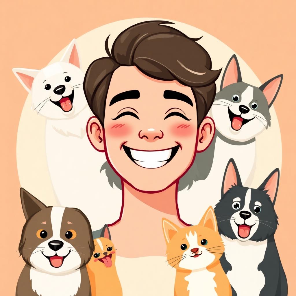 Sérgio Correia rodeado de cães e gatos felizes